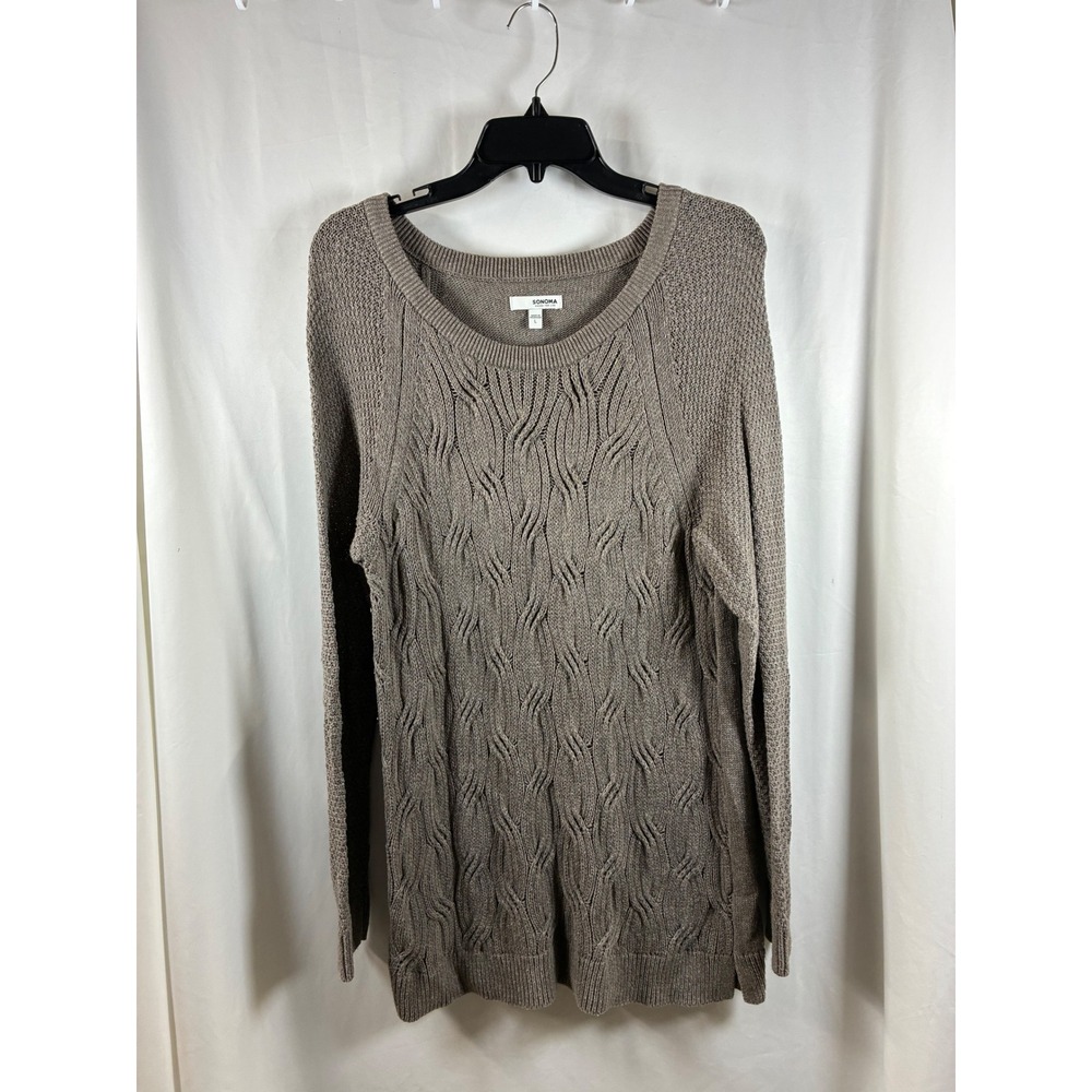 Sonoma Goods For Life Womens Large Taupe Brown Cable Knit Scoop Neck Sweater